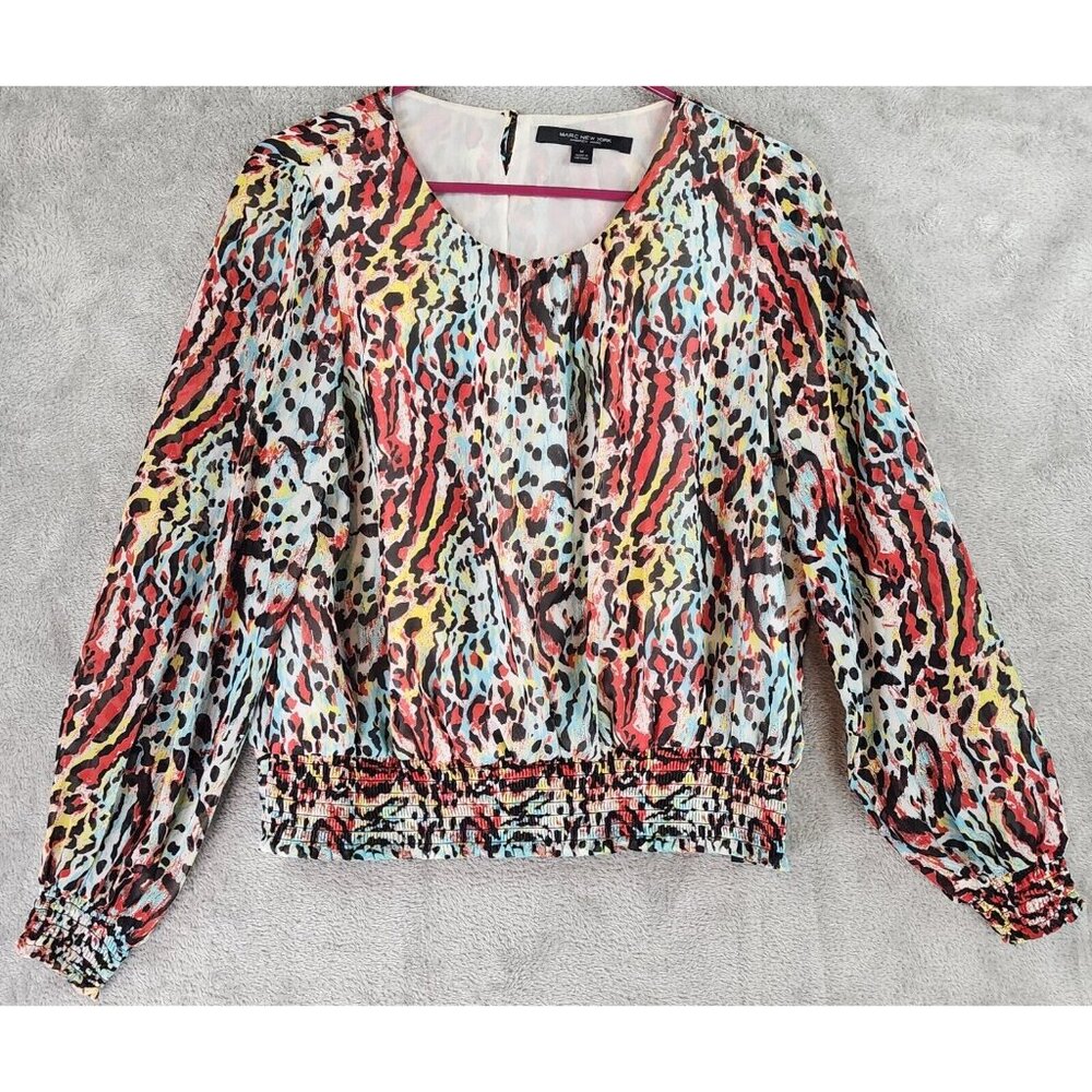 Marc New York Shirt Womens Medium Multicolor Leopard Print Long Sleeve Blouse